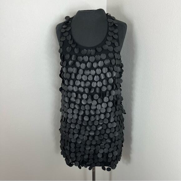 Zara Mini Dress Leather Sequin Disk Detail Sleeveless Party Going Out Black - Picture 3 of 7